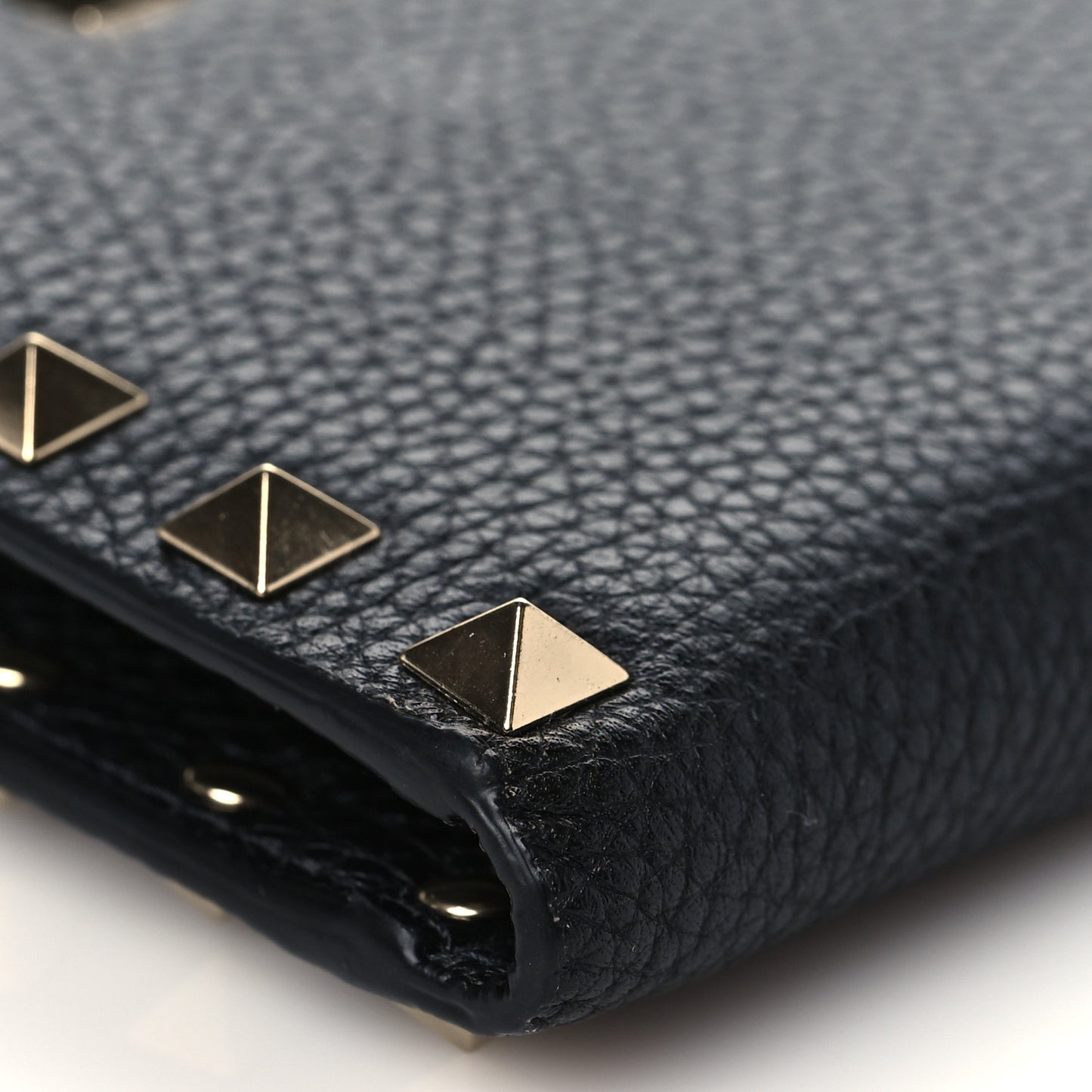Grainy Calfskin Rockstud Coin Purse Card Holder Black