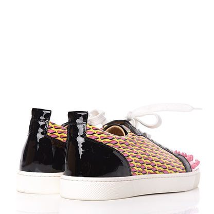 Christian Louboutin Patent Toile Womens Louis Junior Spikes Flat Sneakers 38 Version Jaune 4 of 11