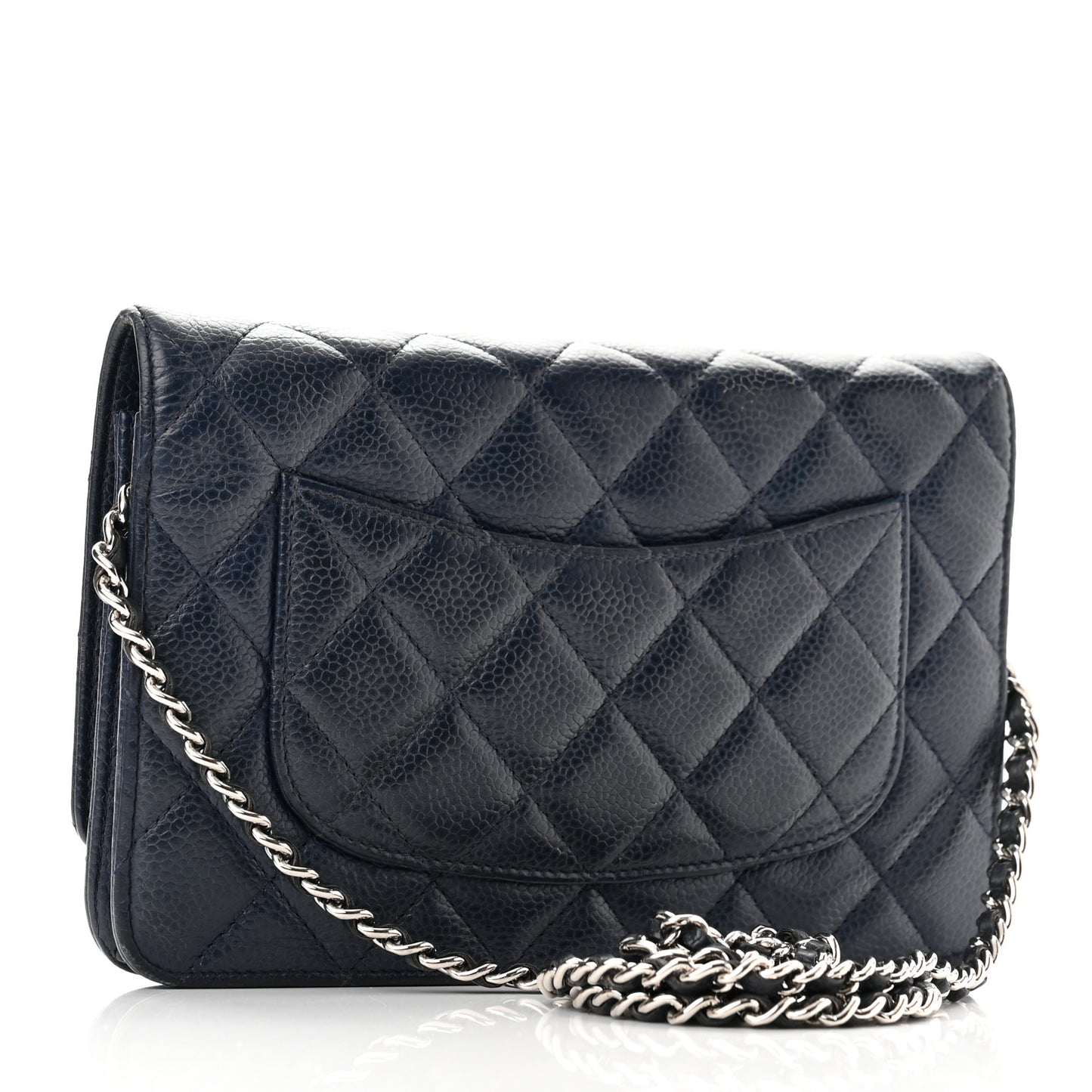 Caviar Quilted Wallet On Chain WOC Navy Blue