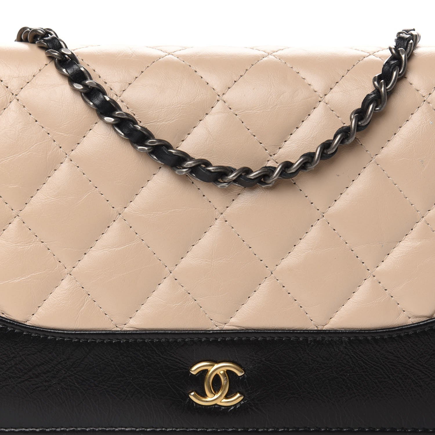 Chanel Aged Calfskin Quilted Gabrielle Wallet On Chain WOC Beige Black 13 of 14
