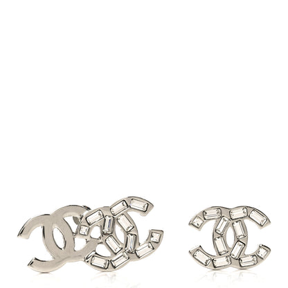 Chanel Baguette Crystal Double CC Earrings Silver 1 of 5