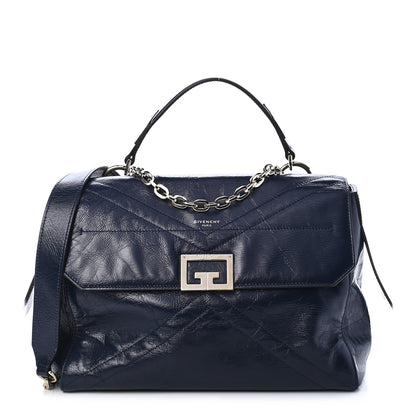 Givenchy Creased Patent Calfskin Medium ID Flap Navy Blue 1 of 9