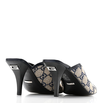 Gucci New Canvas Malaga Kid Crystal GG Monogram Square G 95mm Slide Sandals 36.5 Beige Blue 4 of 9
