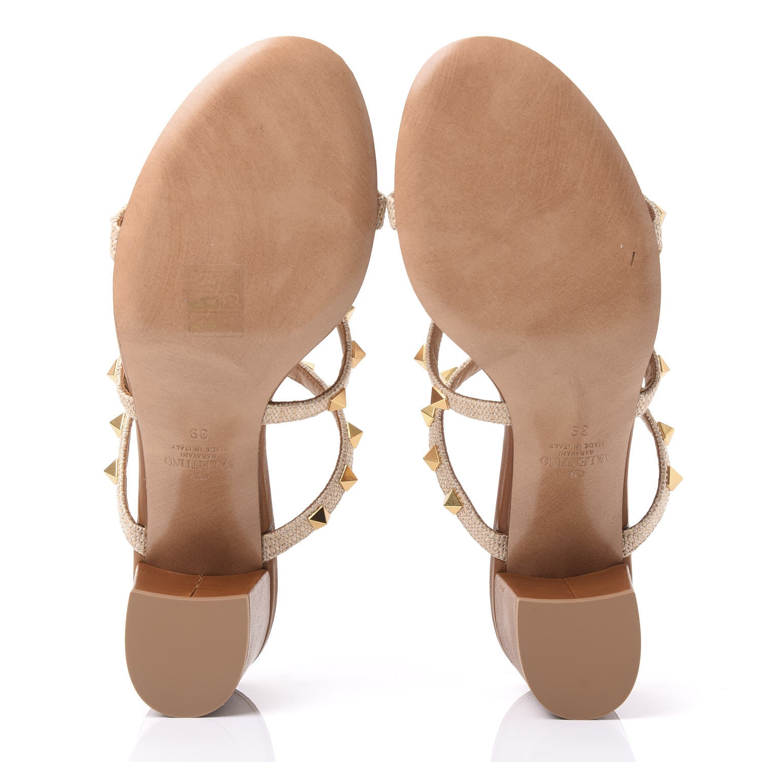 Valentino Garavani Raffia Calfskin Rockstud 60mm Caged Slide Sandals 39 Naturale 5 of 9