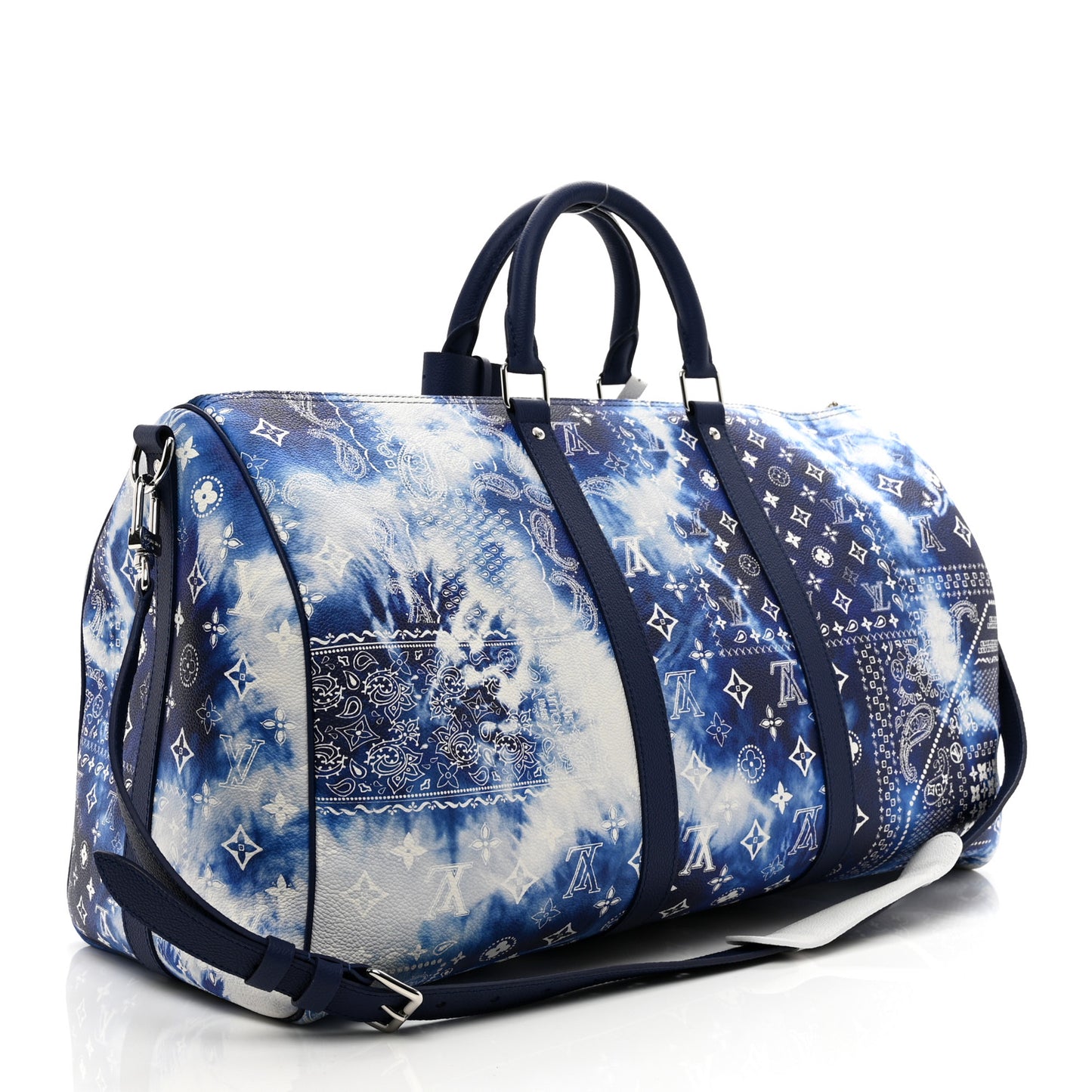 Cowhide Monogram Bandana Keepall Bandouliere 50 Blue