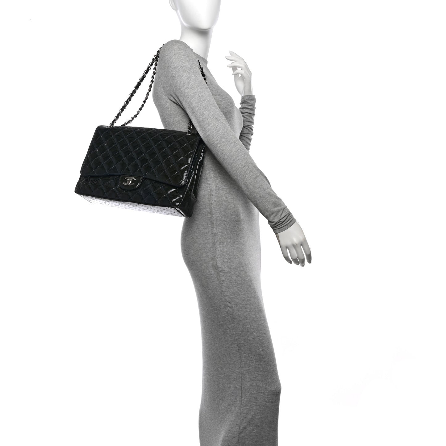 Patent Quilted Maxi Single Flap Blue