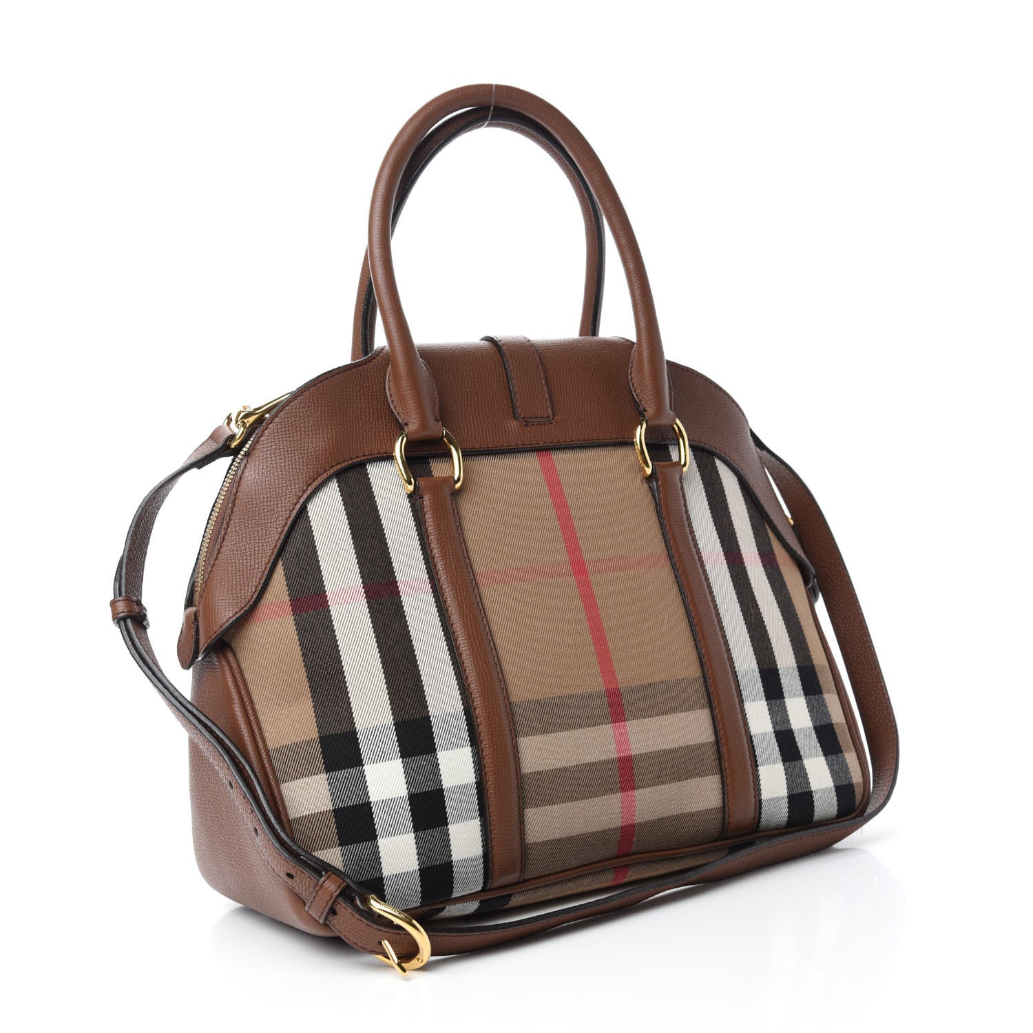 Burberry Derby Calfskin House Check Medium Milverton Satchel Tan 3 of 15