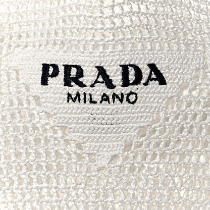 Prada Yarn Raffia Effect Crochet Logo Embroidered Shopping Tote Bag White 7 of 11