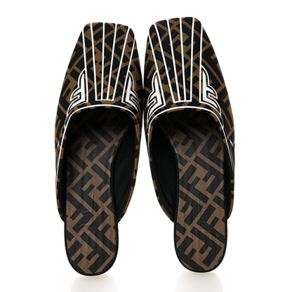 Fendi Lycra Film FF FFreedom Flat Mules 38.5 Tobacco Moro White 5 of 8