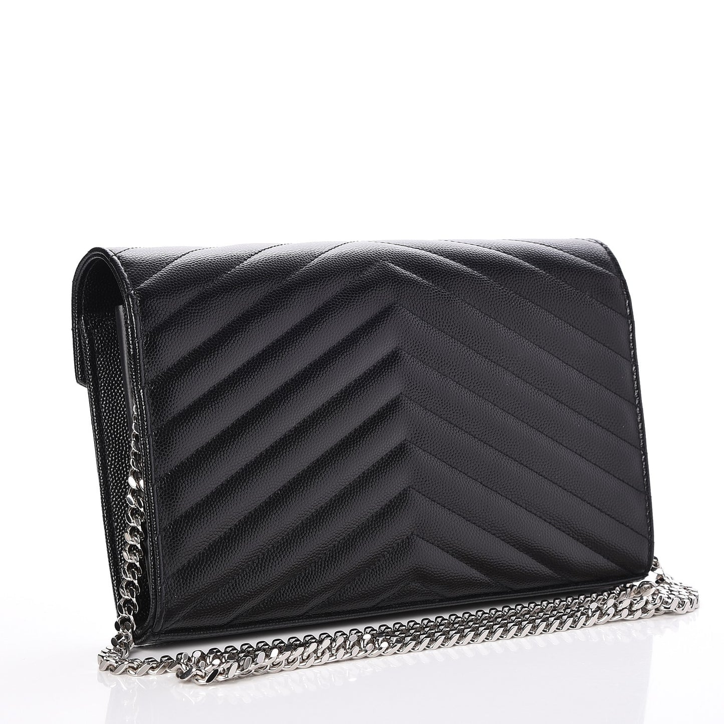 Grain De Poudre Matelasse Chevron Monogram Chain Wallet Black