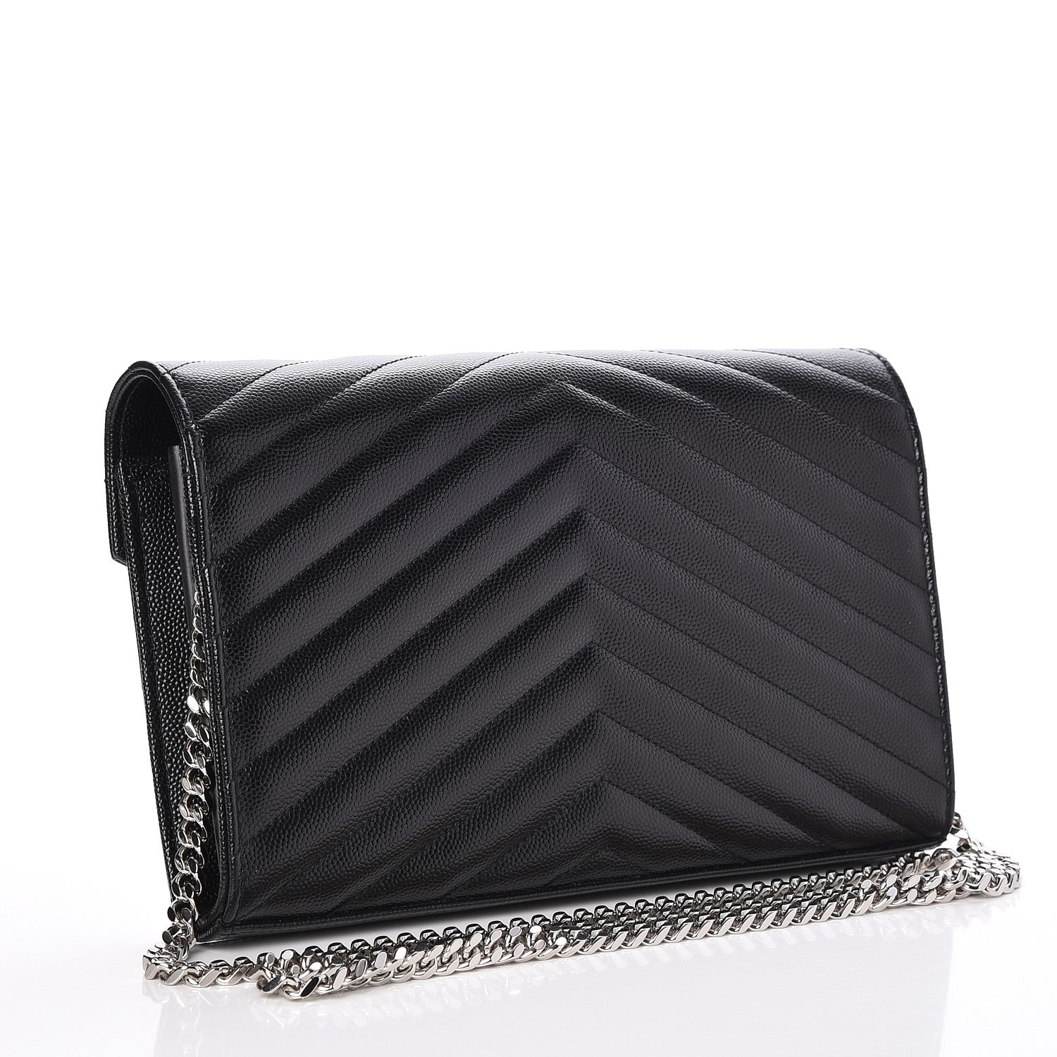 Saint Laurent Grain De Poudre Matelasse Chevron Monogram Chain Wallet Black 3 of 7