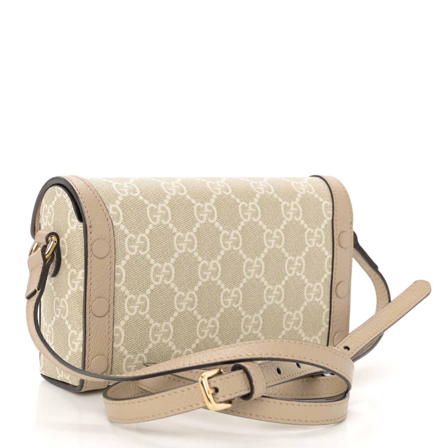 Gucci GG Supreme Monogram Textured Dollar Calfskin Mini Horsebit 1955 Shoulder Bag Beige Mystic White Oatmeal 3 of 11