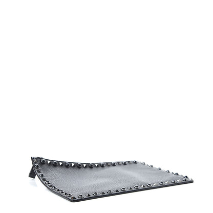 Valentino Garavani Pebbled Calfskin Onyx Large Rockstud Rolling Zip Pouch Black 4 of 7