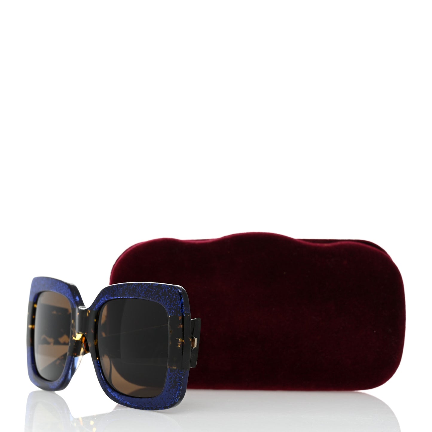Square Frame GG0083S Sunglasses Glitter Blue Havana Brown