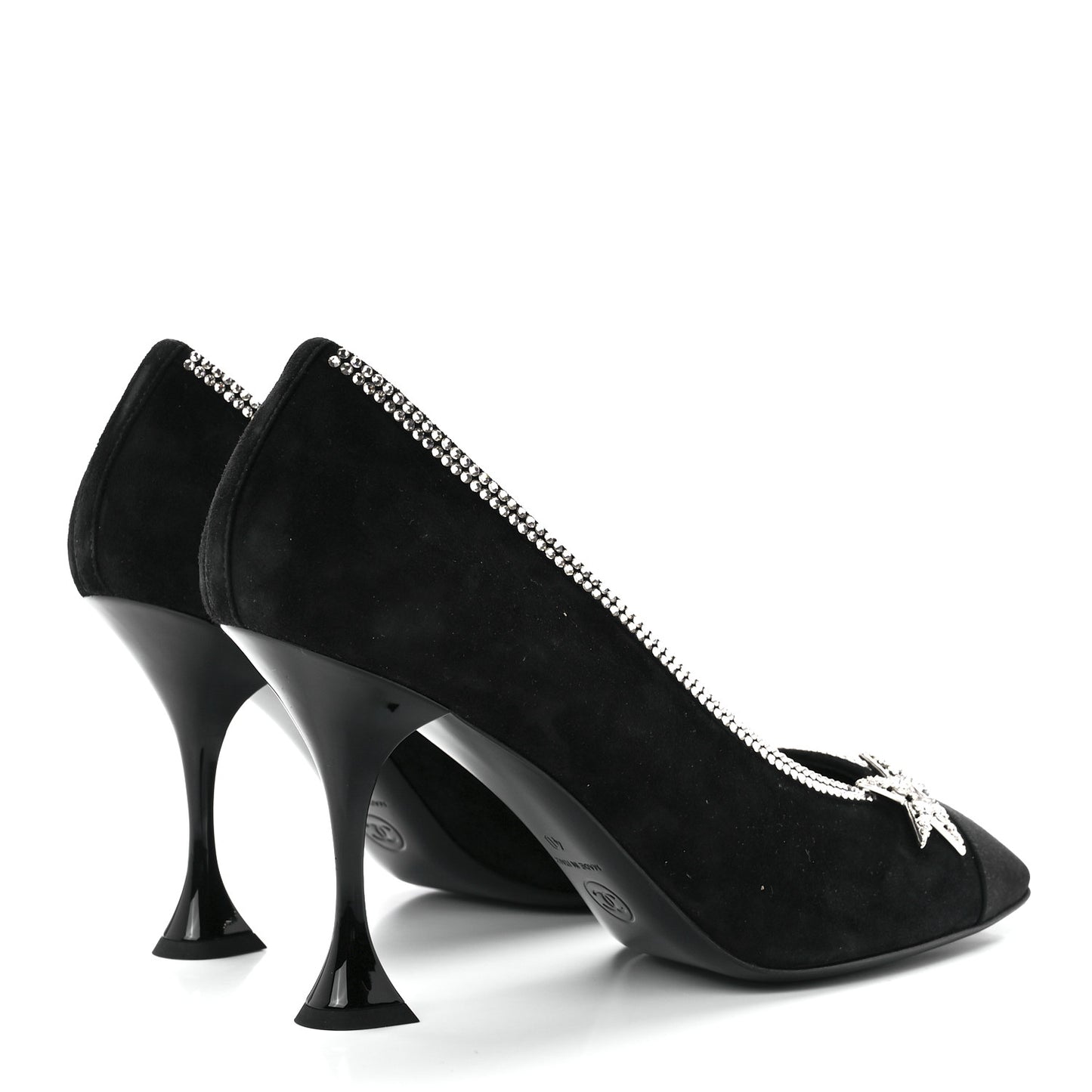 Suede Grosgrain Crystal Star Pumps 40 Black