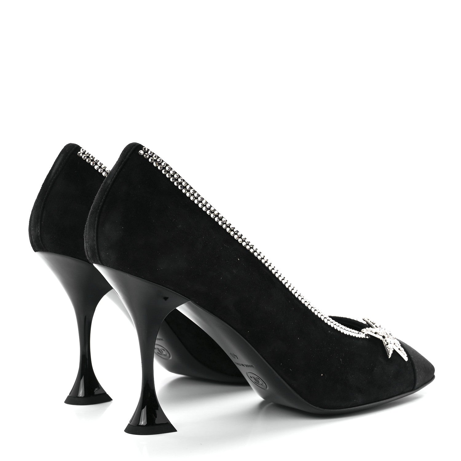 Chanel Suede Grosgrain Crystal Star Pumps 40 Black 4 of 8