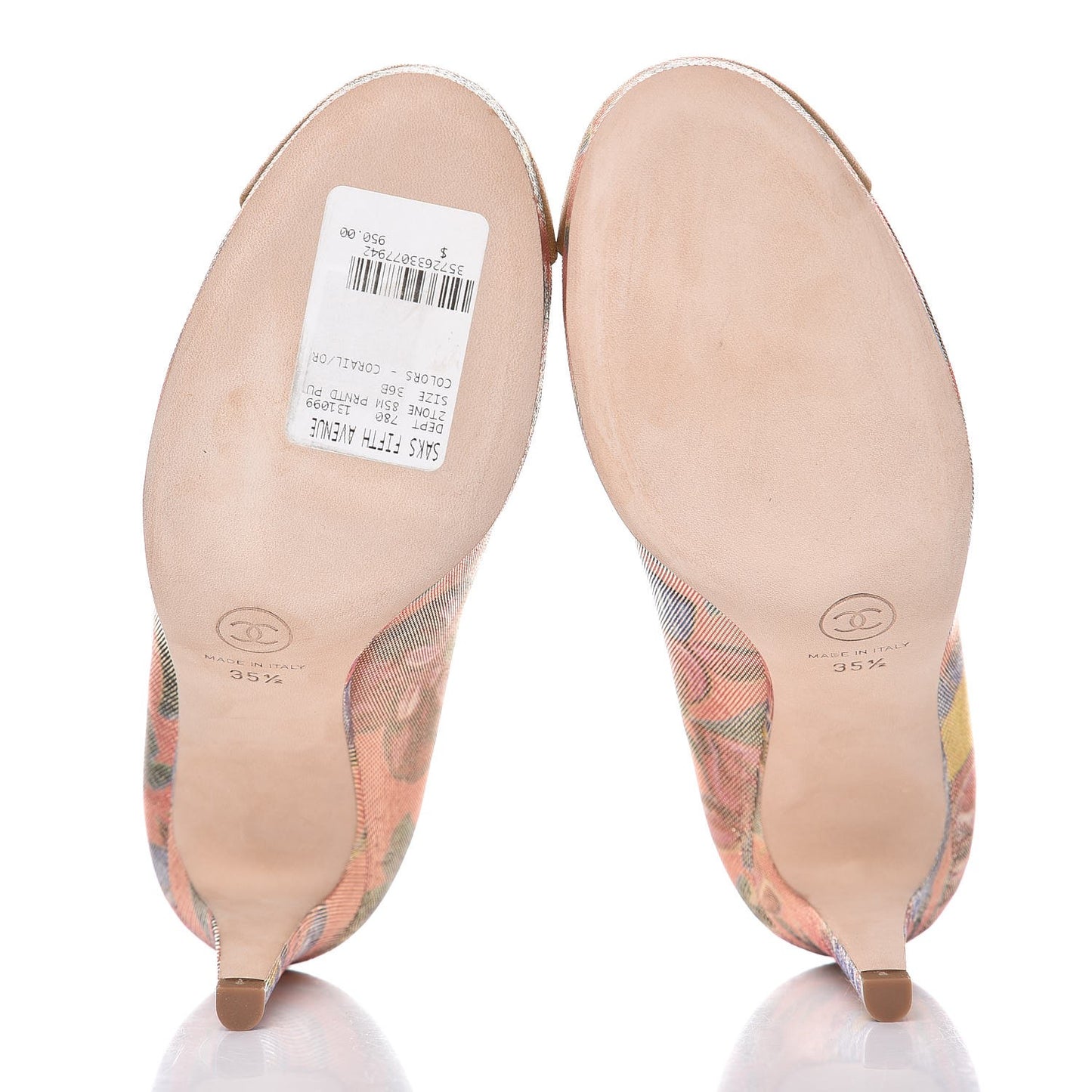 Crepe Calfskin Floral Printed Metallic Calfskin Pumps 35.5 Corail Gold
