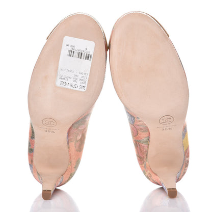 Chanel Crepe Calfskin Floral Printed Metallic Calfskin Pumps 35.5 Corail Gold 5 of 9