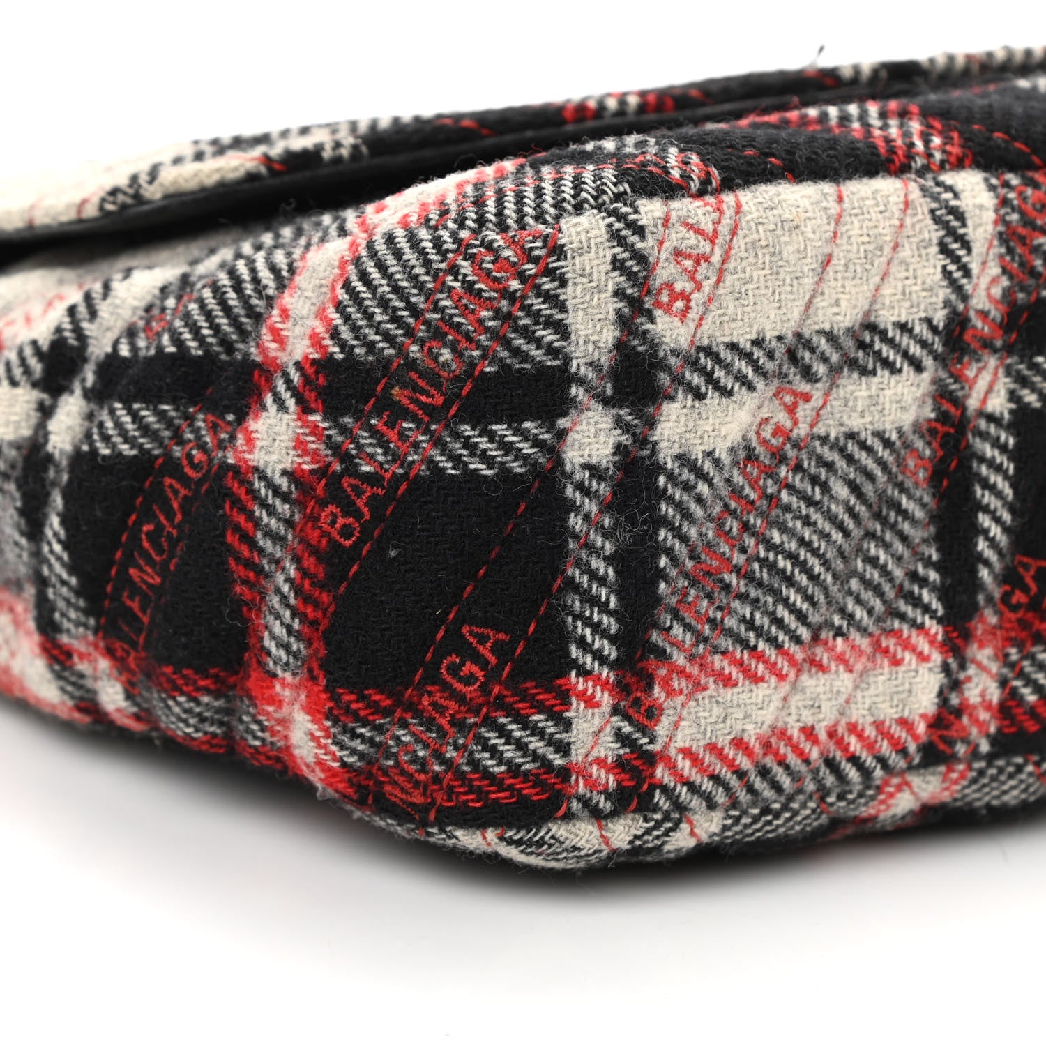 Balenciaga Wool Plaid Diagonal Allover Logo Matelasse M BB Round Shoulder Bag Black White Red 10 of 13