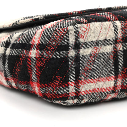 Balenciaga Wool Plaid Diagonal Allover Logo Matelasse M BB Round Shoulder Bag Black White Red 10 of 13