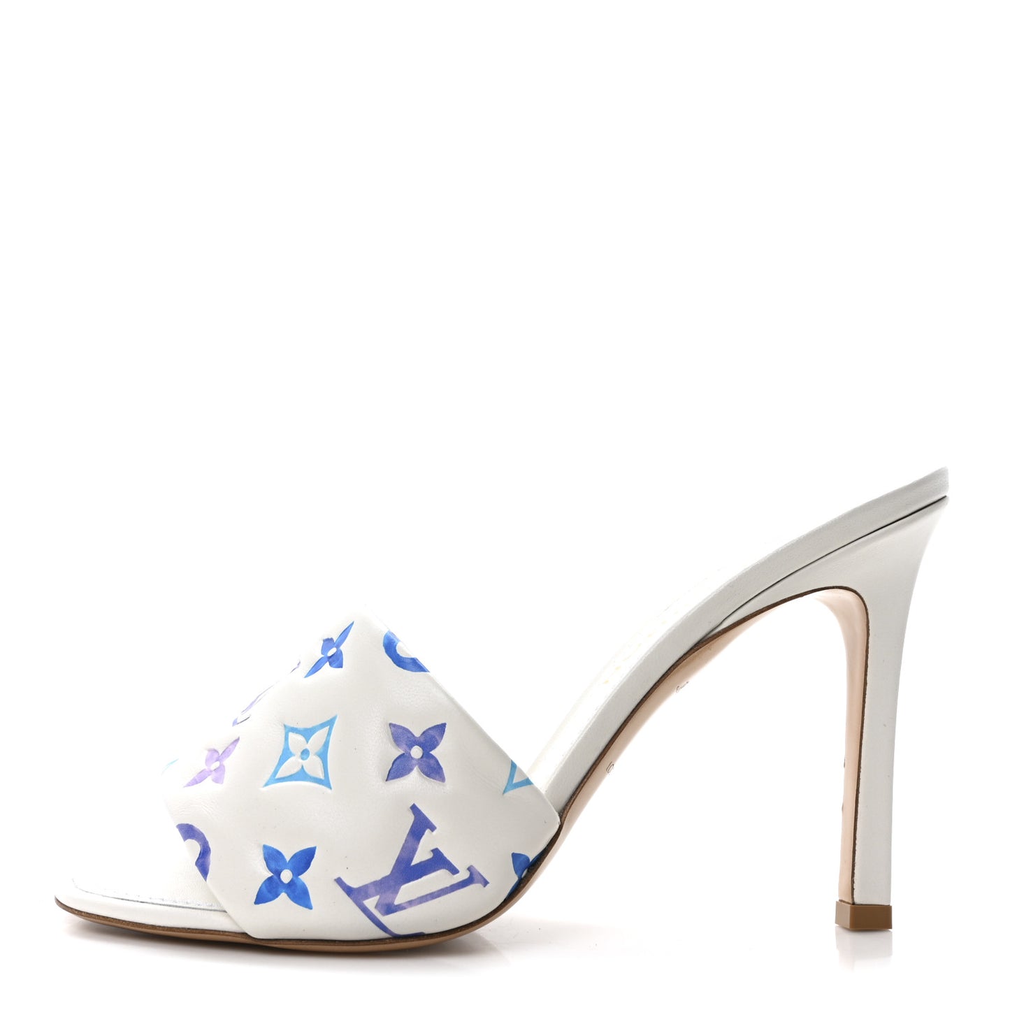 Lambskin Embossed Monogram By The Pool Revival High Heel Mules 41 White Blue Purple