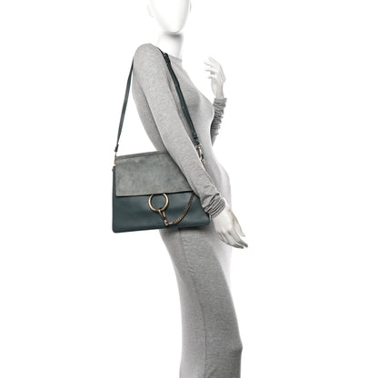Chloe Calfskin Suede Medium Faye Shoulder Bag Ash Blue 2 of 15