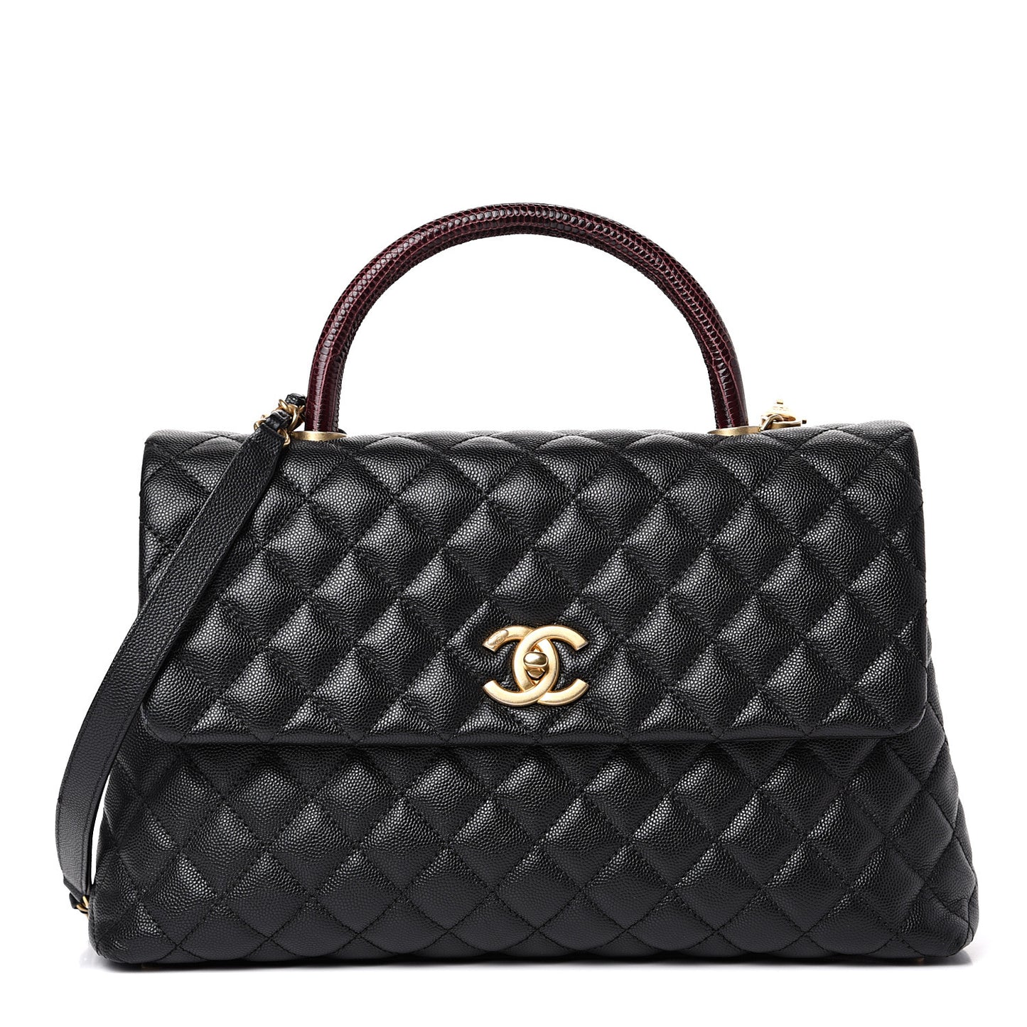 Caviar Lizard Quilted Medium Coco Handle Flap Black