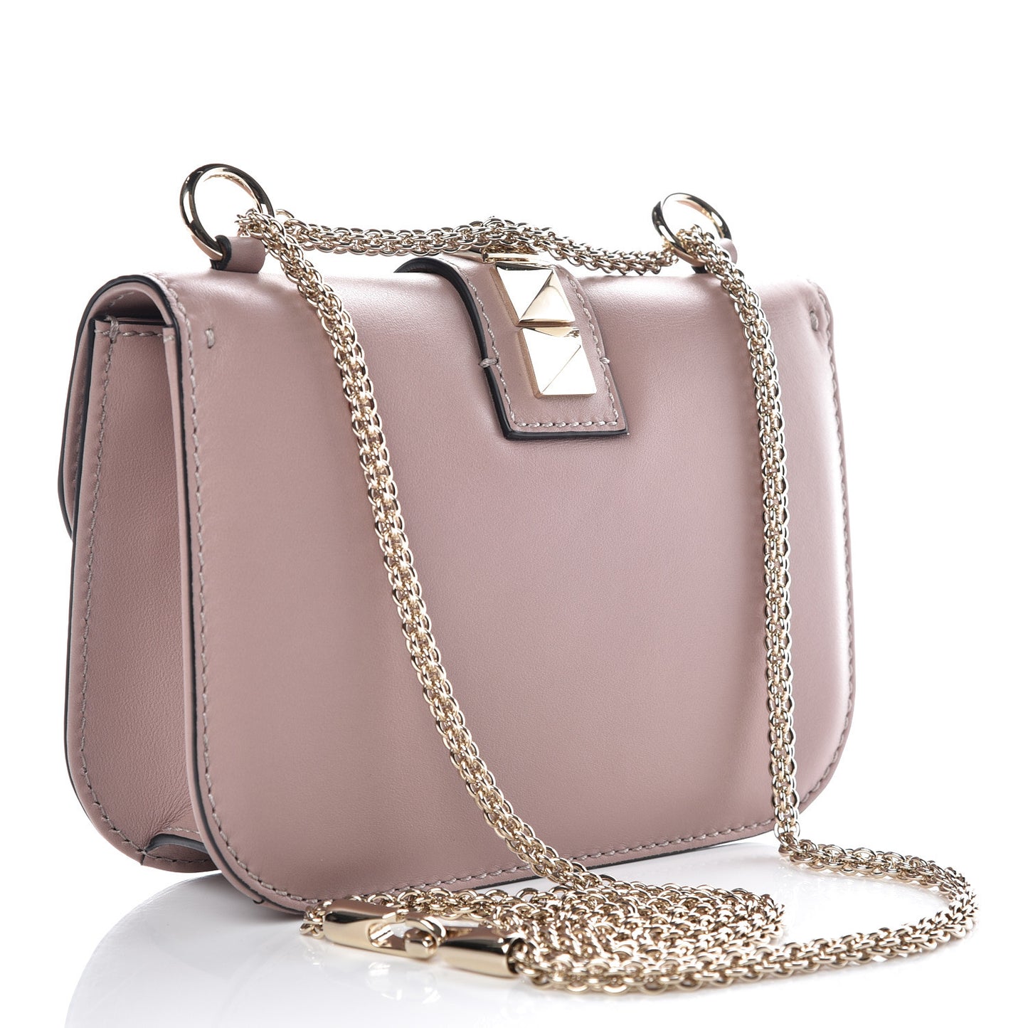 Vitello Small Glam Lock Rockstud Flap Poudre