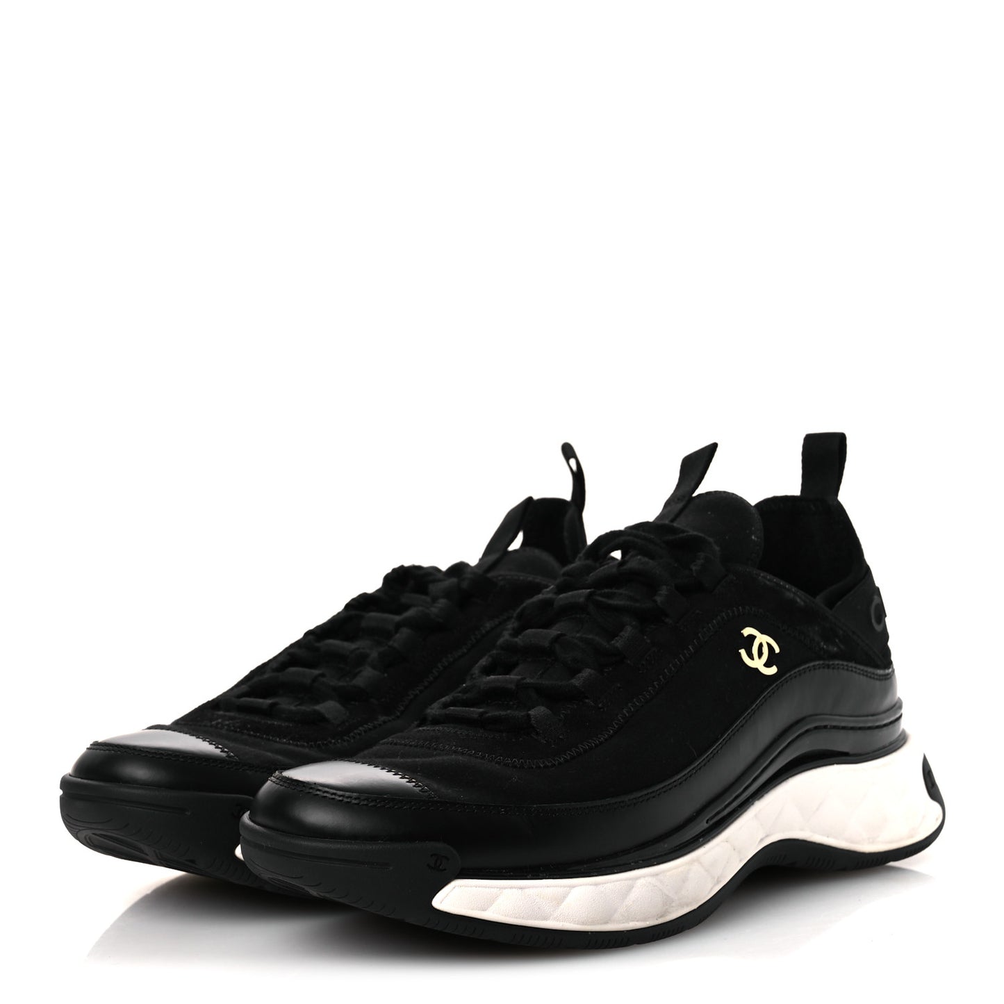 Velvet Calfskin Mixed Fibers CC Sneakers 40.5 Black