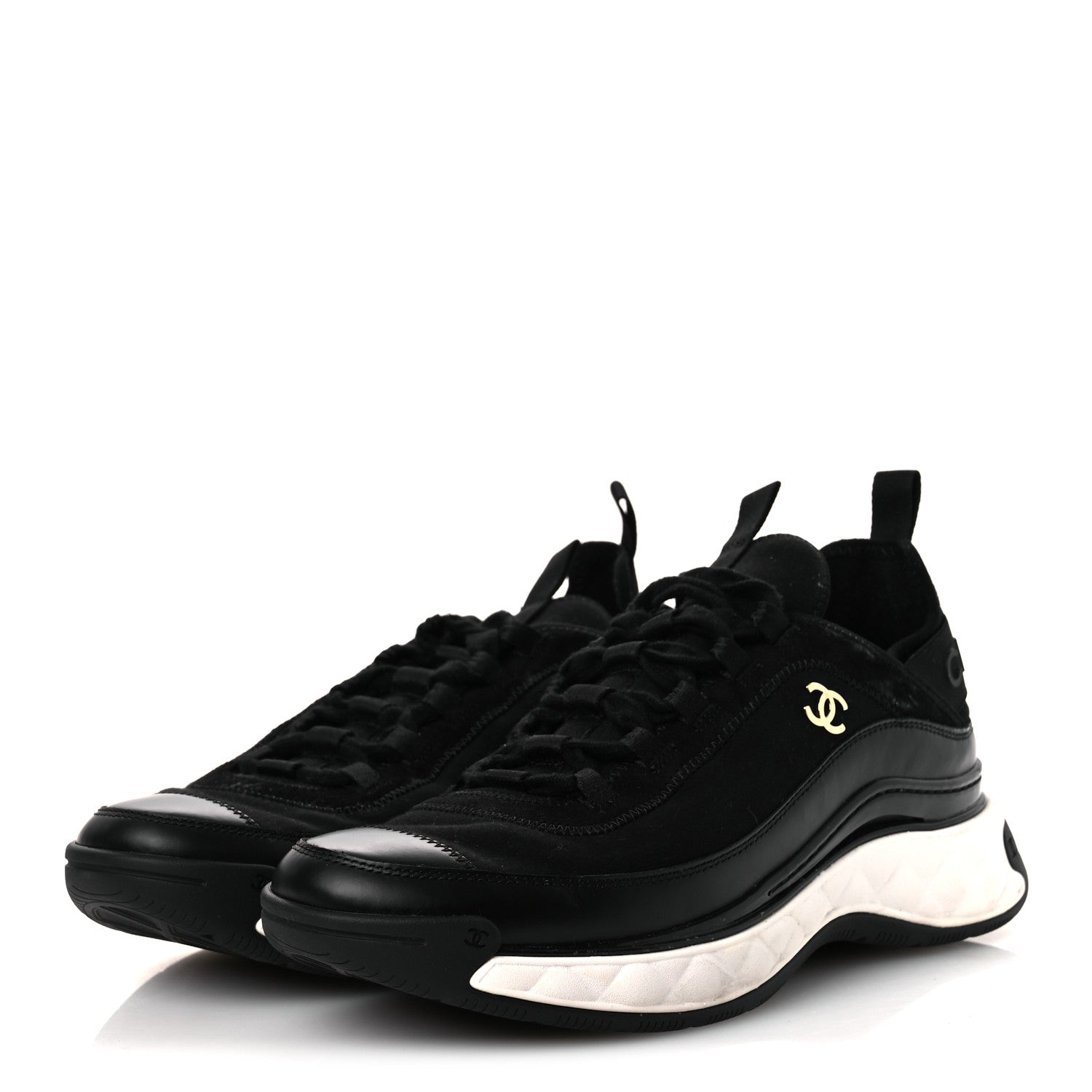 Chanel Velvet Calfskin Mixed Fibers CC Sneakers 40.5 Black 4 of 11