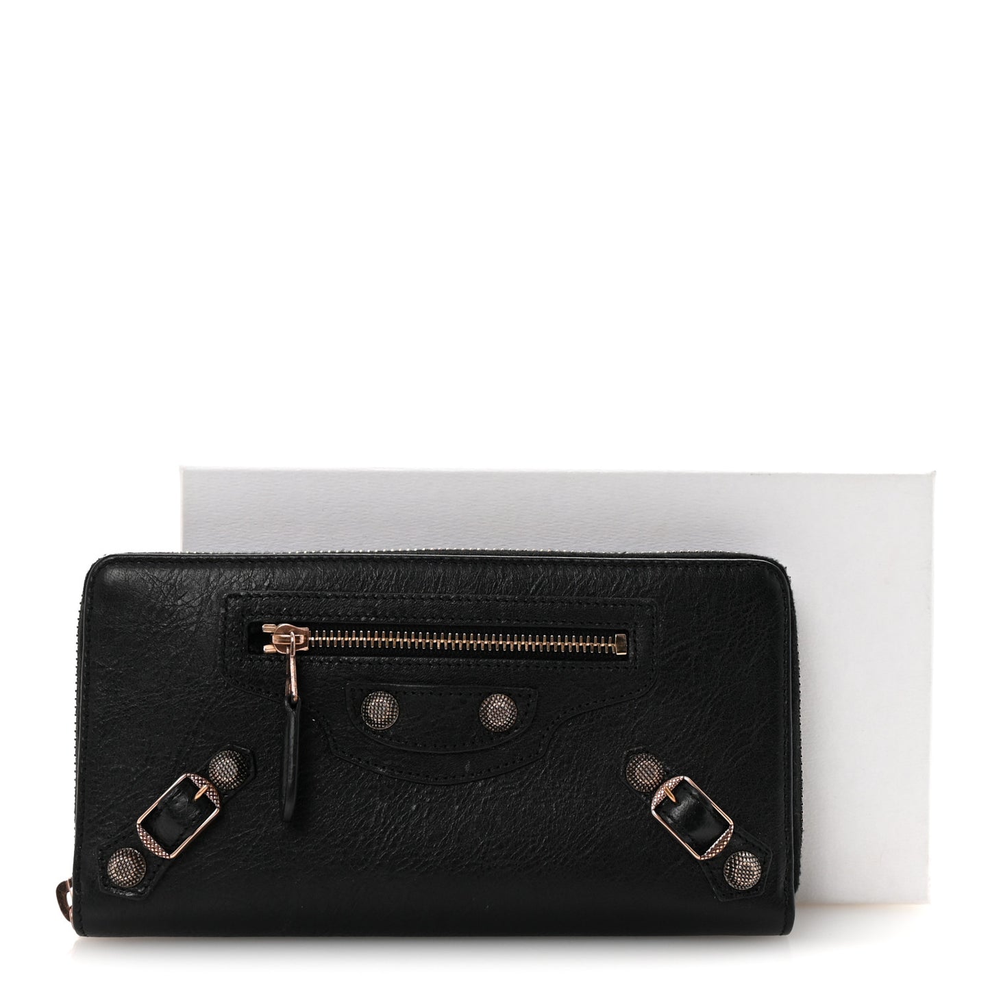 Agneau Giant 12 Rose Gold Hardware Continental Zip Around Wallet Black