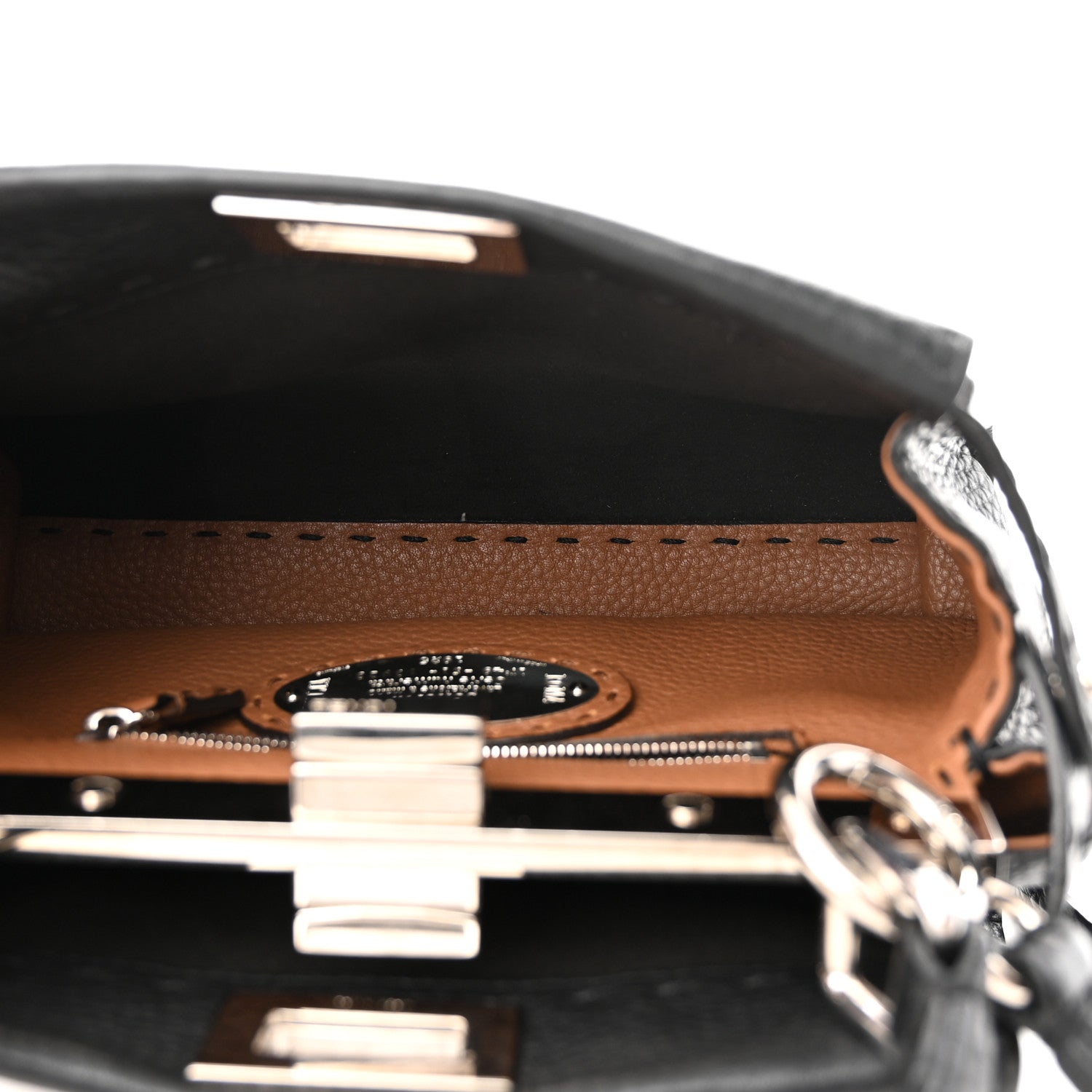 Fendi Cuoio Romano Selleria Bi-Color Mini Peekaboo Iconic Satchel Black Mou 6 of 10