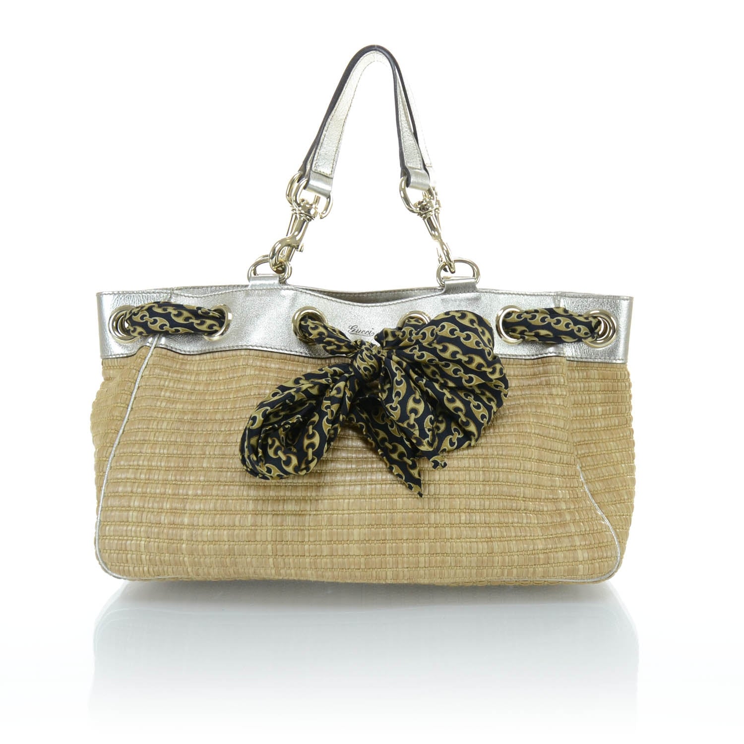 Gucci Natural Straw Leather Positano Tote Metallic 1 of 11