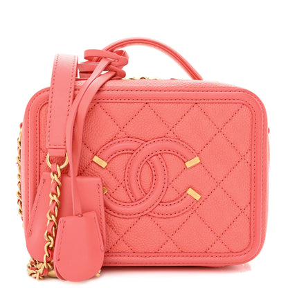 Chanel Caviar Quilted Small CC Filigree Vanity Case Coral 1 of 10