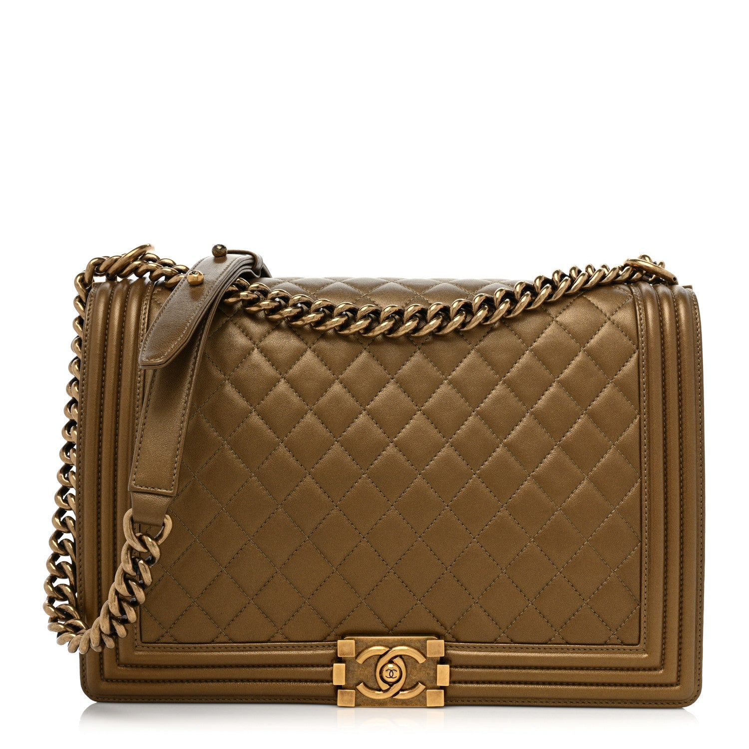 Chanel Metallic Calfskin Quilted Large Boy Flap Dark Gold 1 of 9
