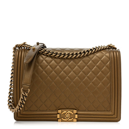 Chanel Metallic Calfskin Quilted Large Boy Flap Dark Gold 1 of 9