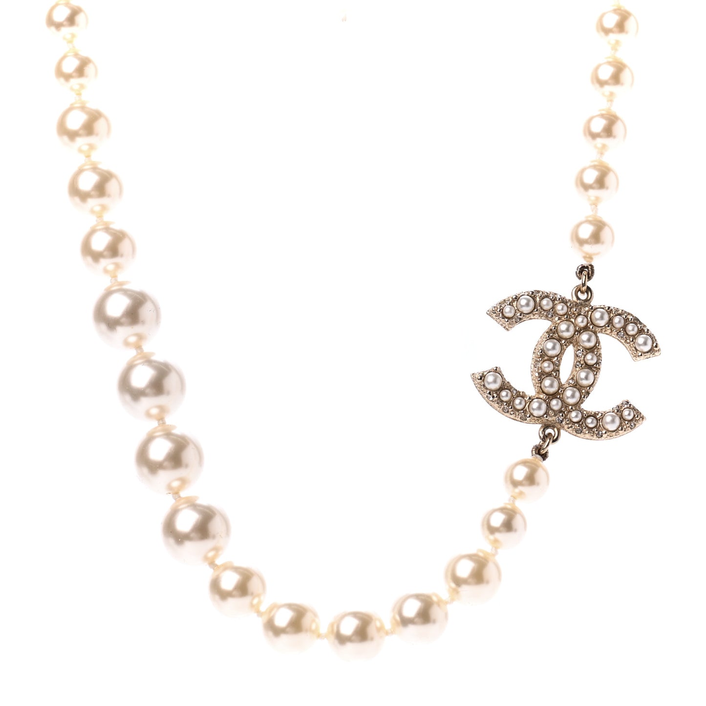 Graduated Pearl CC Short Necklace Gold