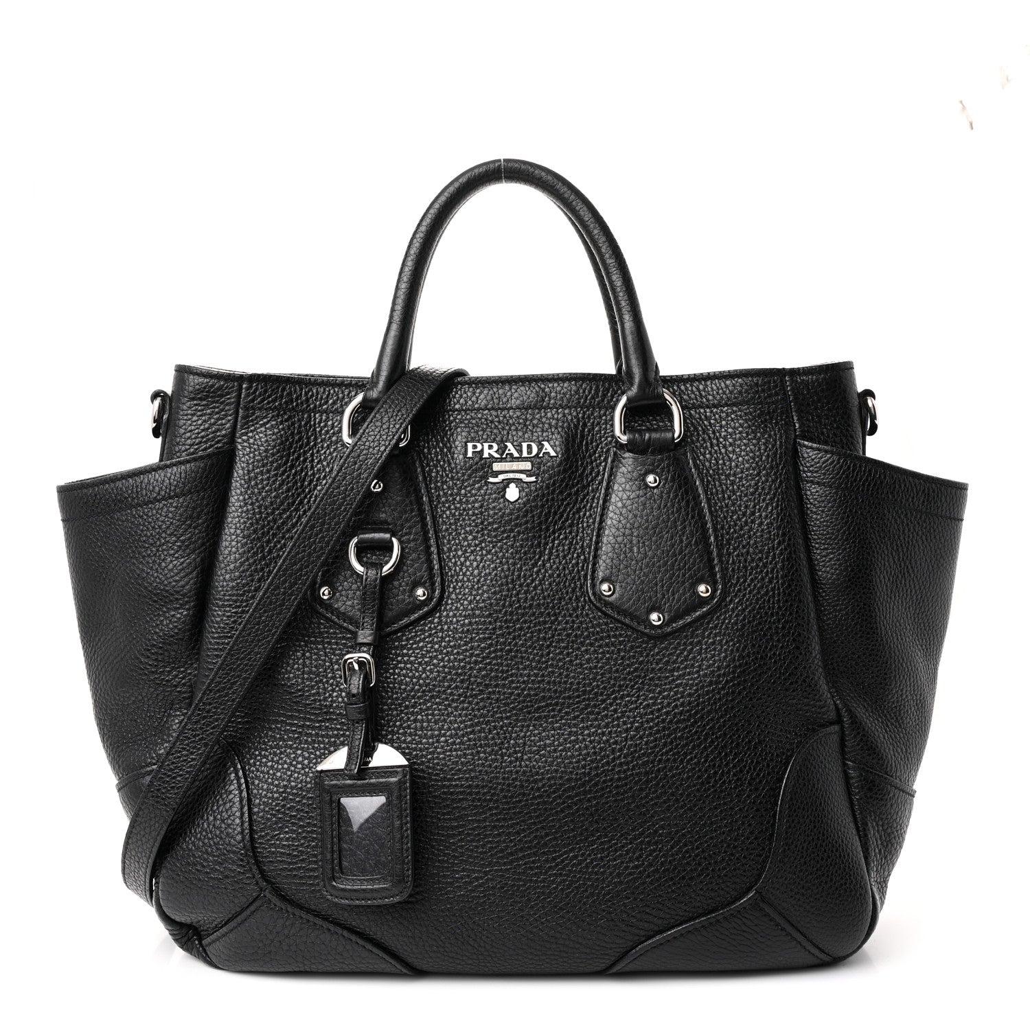 Prada Vitello Daino Side Pocket Tote Black 1 of 10