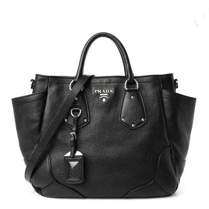 Prada Vitello Daino Side Pocket Tote Black 1 of 10