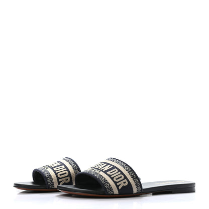 Christian Dior Canvas Embroidered Dway Mules Slide Sandals 38 Deep Blue 3 of 7