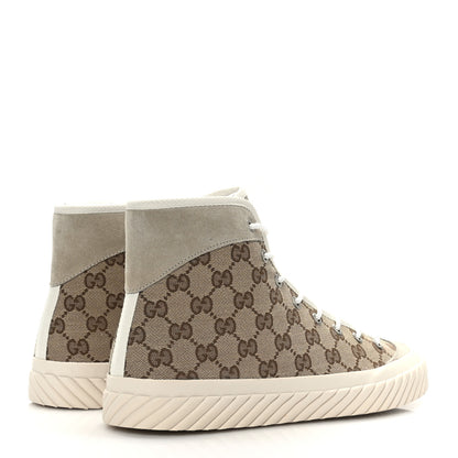 Gucci Monogram Suede Mens Tortuga High Top Sneakers 8 Beige Ebony Oatmeal Mystic White 4 of 8