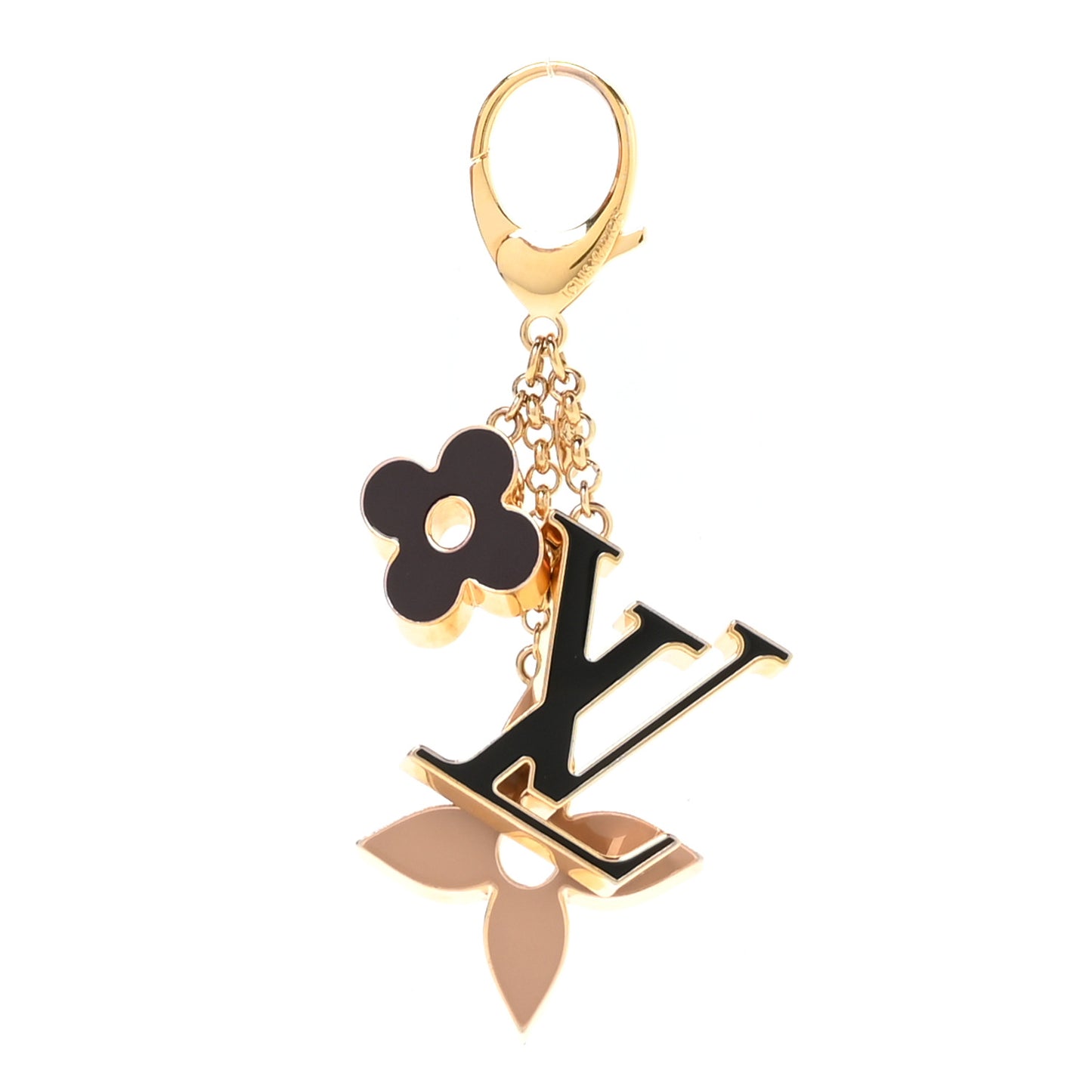 Metal Enamel Fleur De Monogram Bag Charm Dore
