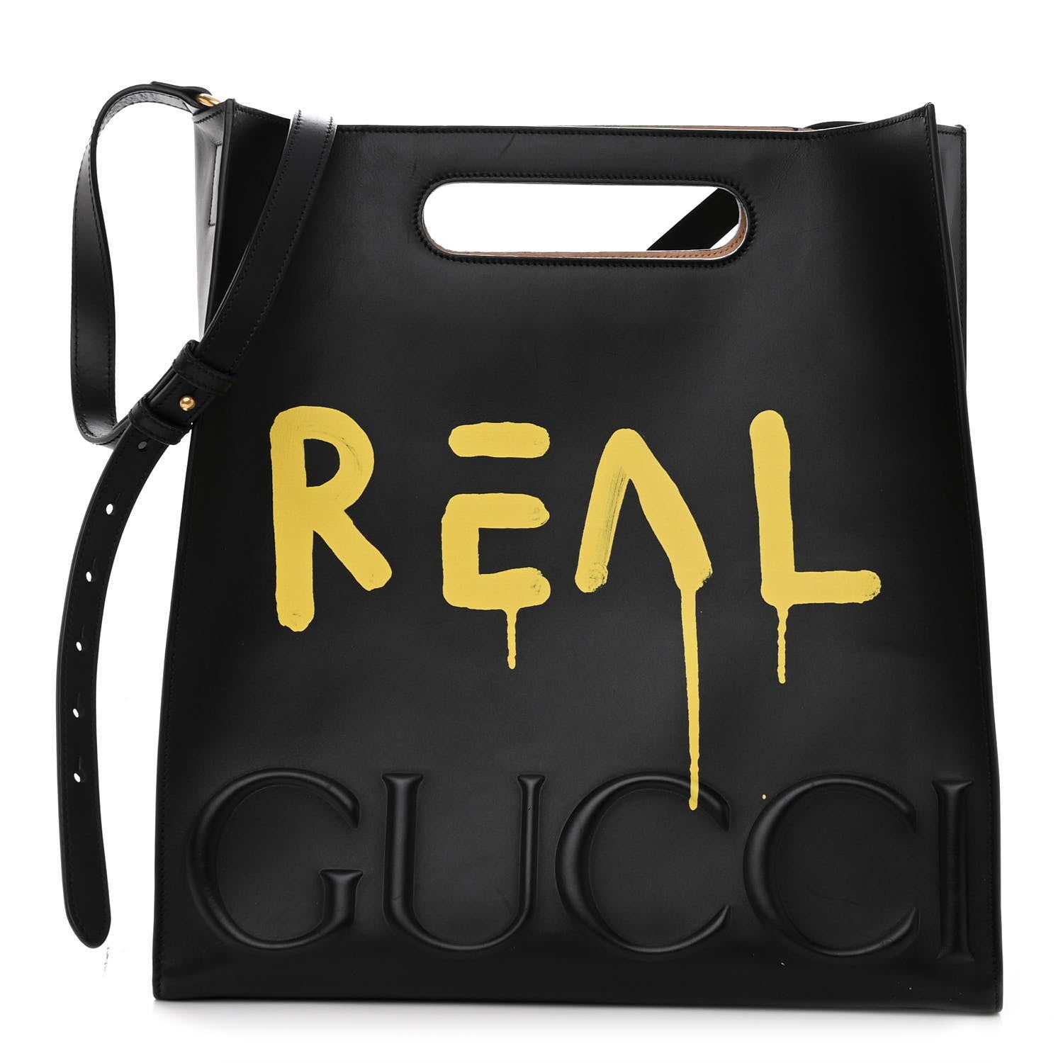 Gucci Calfskin GucciGhost Real Medium XL Tote Black Yellow 1 of 11