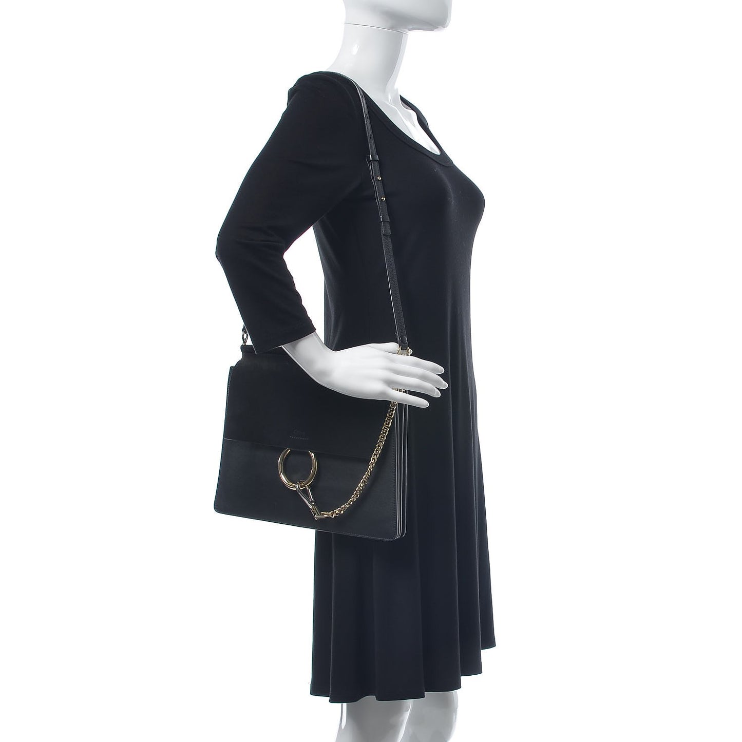 Suede Calfskin Medium Faye Shoulder Bag Black