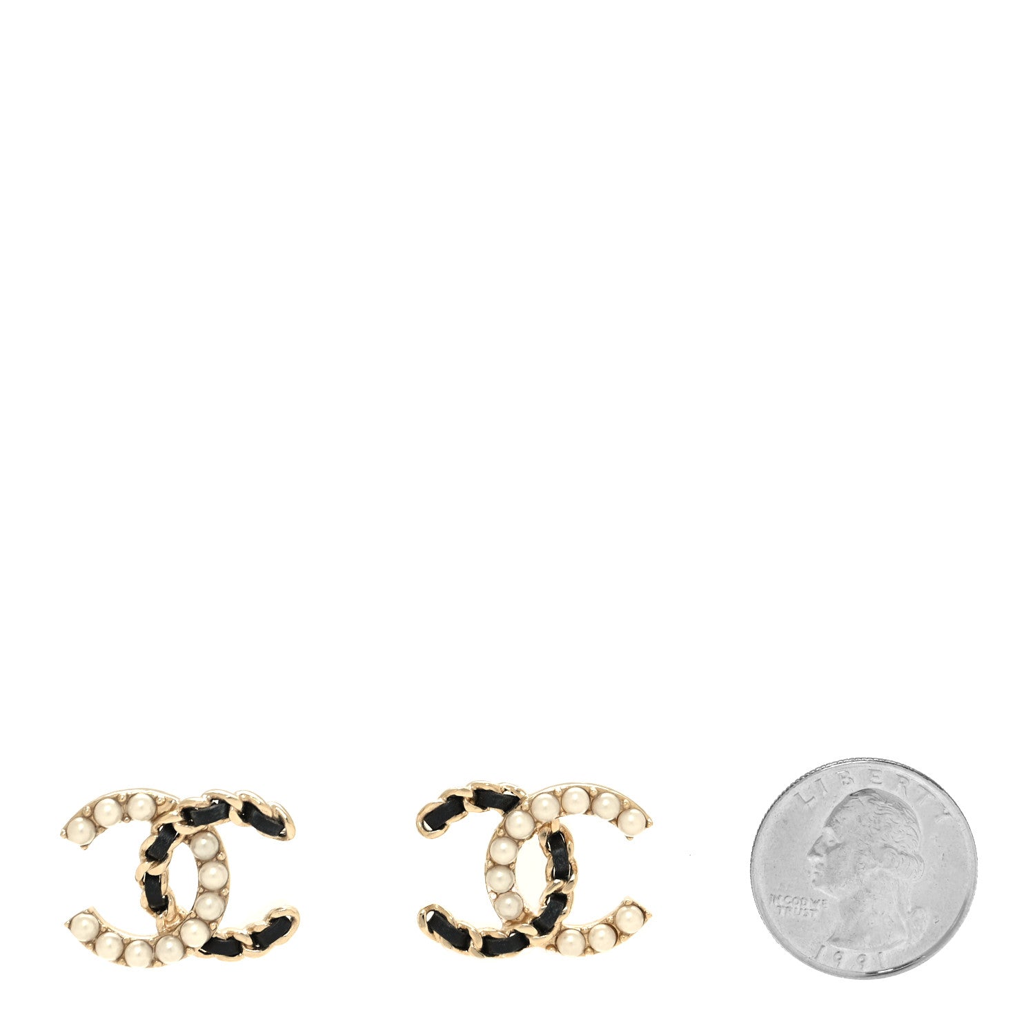 Chanel Pearl Lambskin Chain CC Stud Earrings Gold Black 2 of 4
