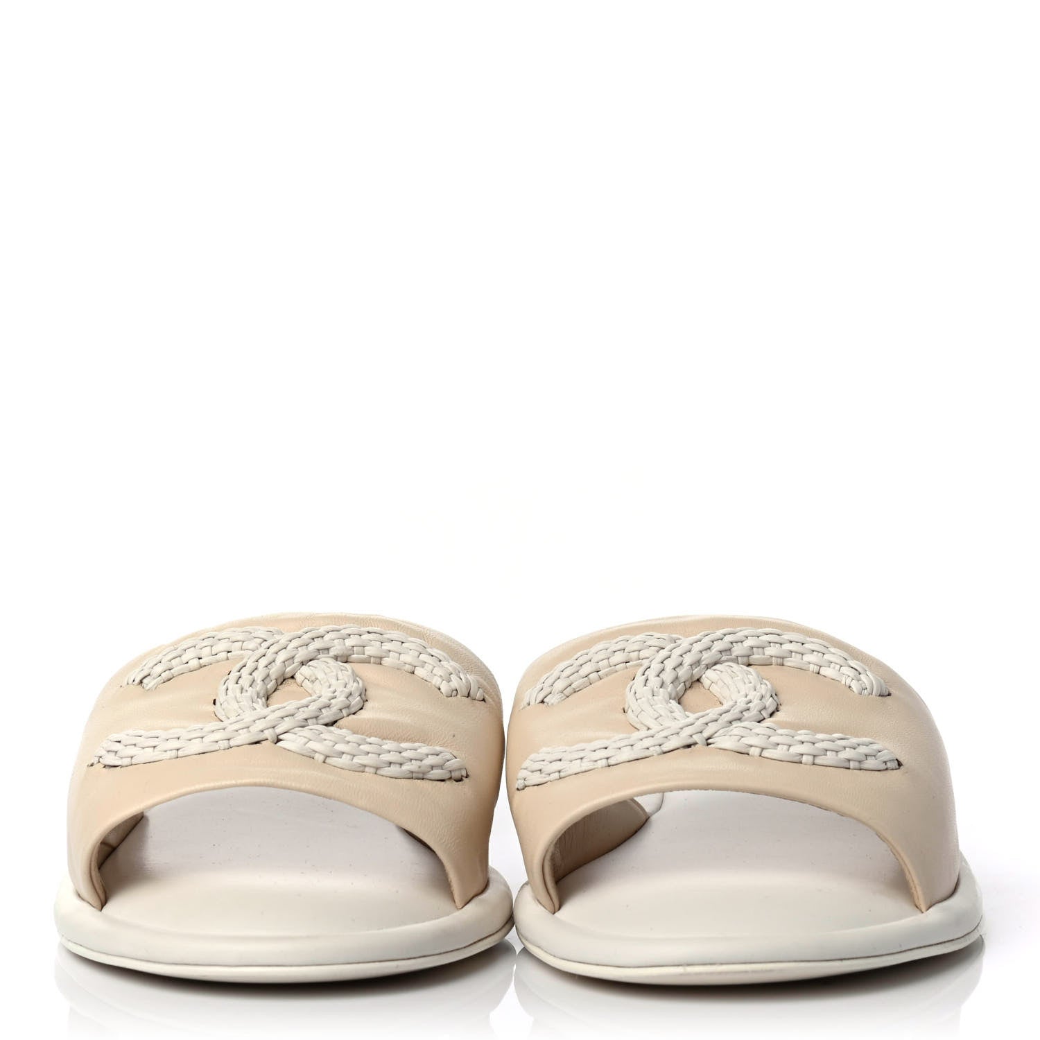 Chanel Lambskin CC Mules 38.5 Light Beige White 2 of 4
