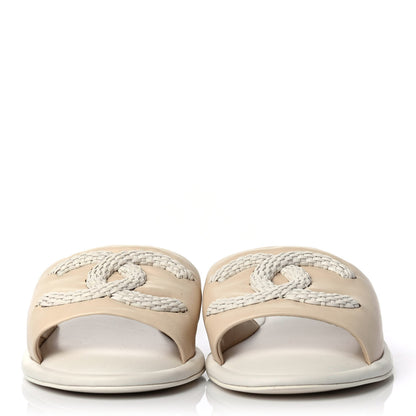Chanel Lambskin CC Mules 38.5 Light Beige White 2 of 4