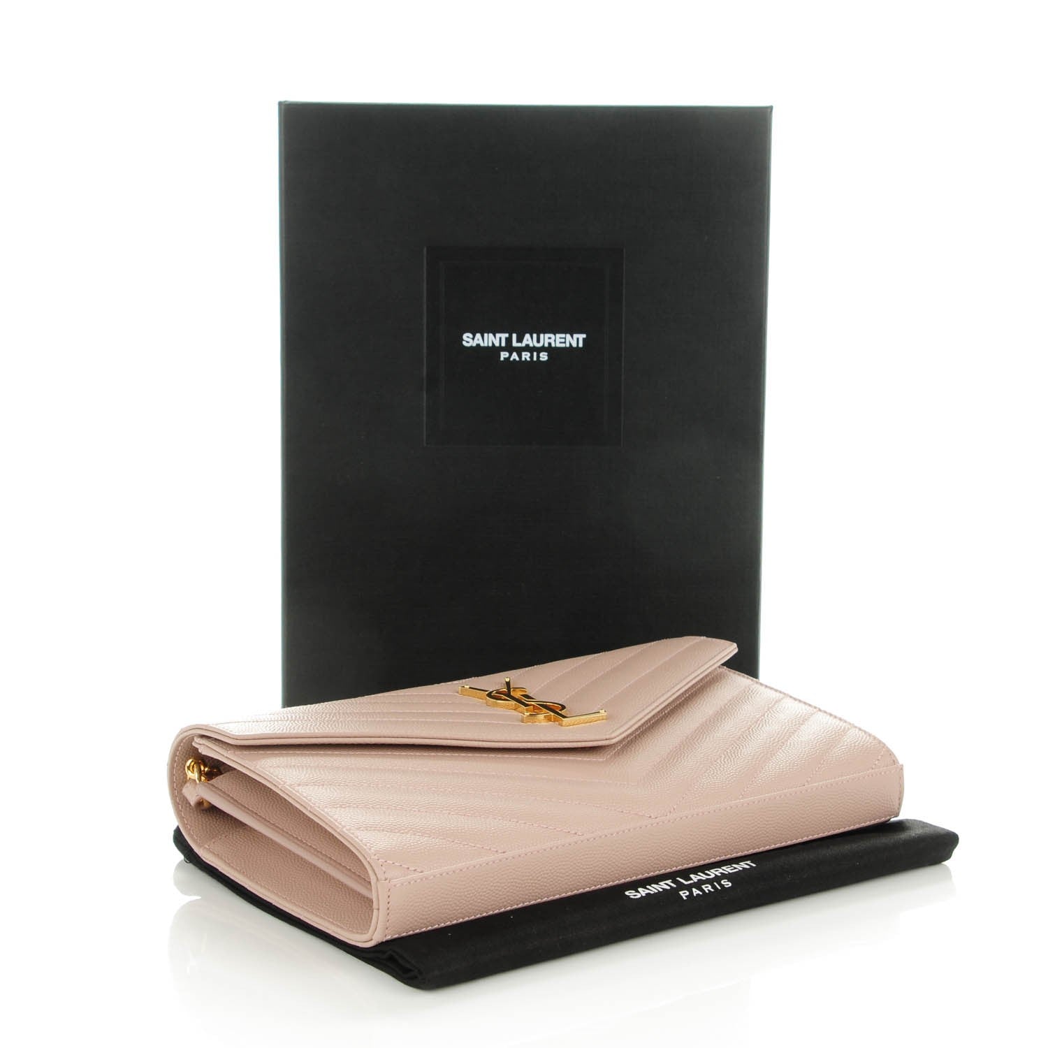 Saint Laurent Grain De Poudre Matelasse Chevron Monogram Chain Wallet Rose Antic 4 of 7