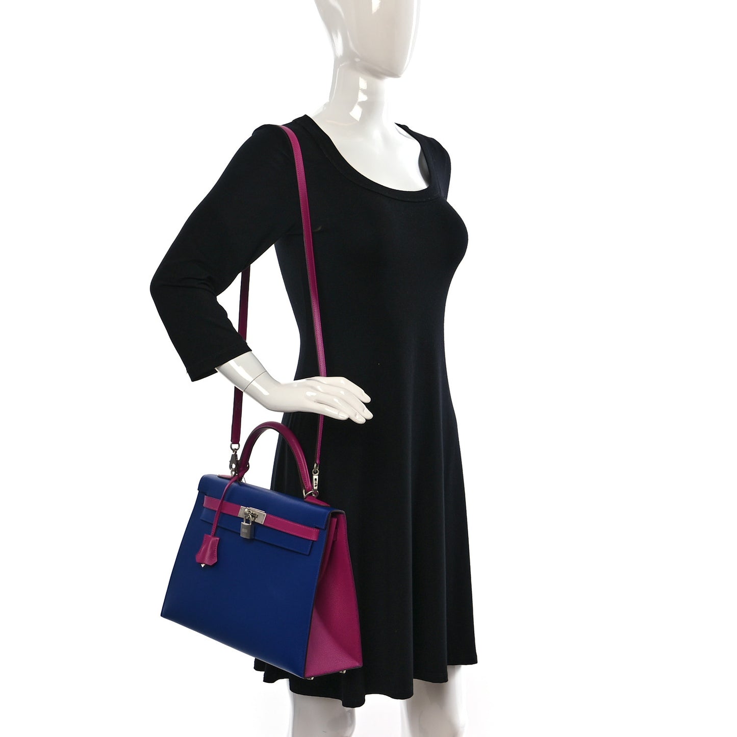 Epsom Bi-Color Horseshoe Kelly Sellier 32 Bleu Electrique Rose Pourpre
