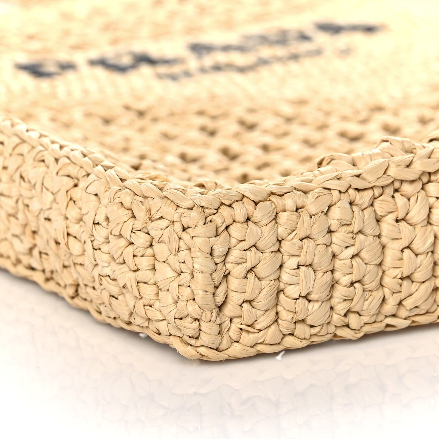 Yarn Raffia Effect Crochet Logo Embroidered Tote Bag Naturale